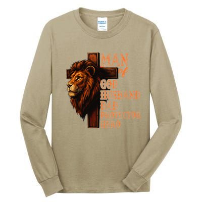 Man Of God Husband Daddy Protector Hero Lion Fathers Day Tall Long Sleeve T-Shirt