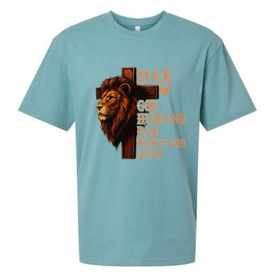 Man Of God Husband Daddy Protector Hero Lion Fathers Day Sueded Cloud Jersey T-Shirt