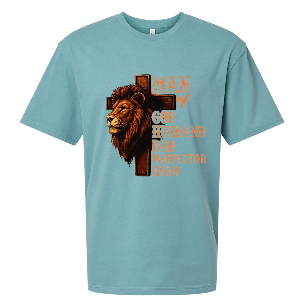 Man Of God Husband Daddy Protector Hero Lion Fathers Day Sueded Cloud Jersey T-Shirt