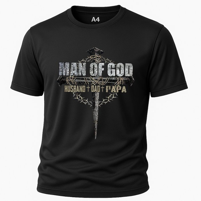 Man Of God Husband Dad Papa Christian Cross FatherS Day Cooling Performance Crew T-Shirt