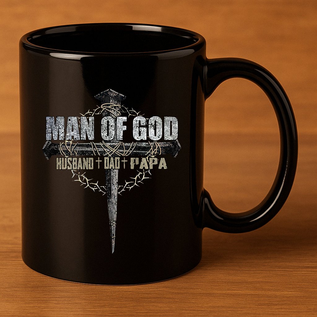 Man Of God Husband Dad Papa Christian Cross FatherS Day 11oz C Handle Ceramic Mug