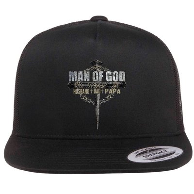 Man Of God Husband Dad Papa Christian Cross FatherS Day Flatbill Hat