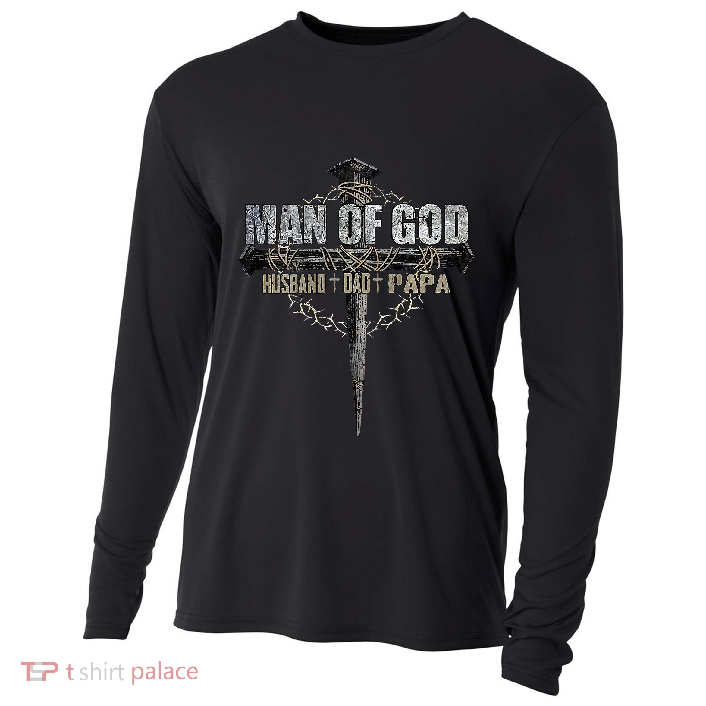 Man Of God Husband Dad Papa Christian Cross FatherS Day Cooling Performance Long Sleeve Crew