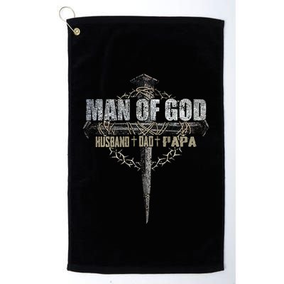 Man Of God Husband Dad Papa Christian Cross FatherS Day Golf Towel