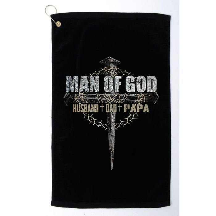 Man Of God Husband Dad Papa Christian Cross FatherS Day Golf Towel