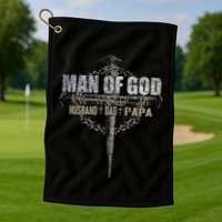 Man Of God Husband Dad Papa Christian Cross FatherS Day Golf Towel