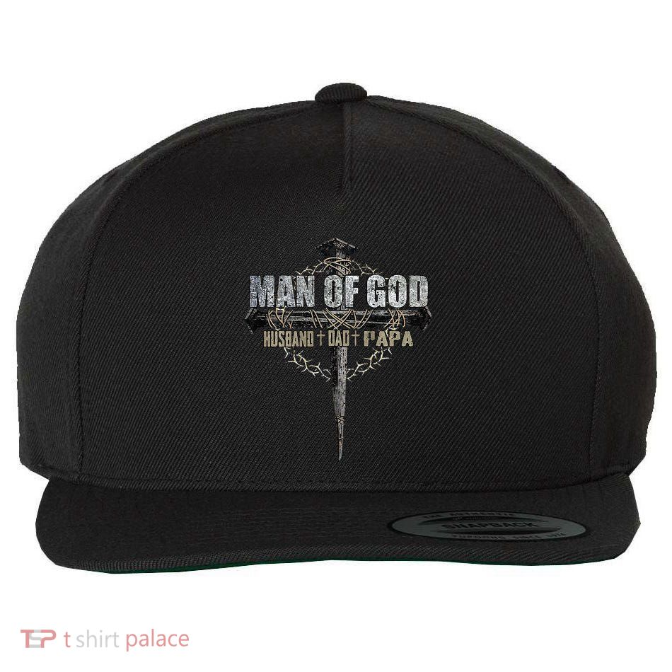 Man Of God Husband Dad Papa Christian Cross FatherS Day Wool Snapback Cap