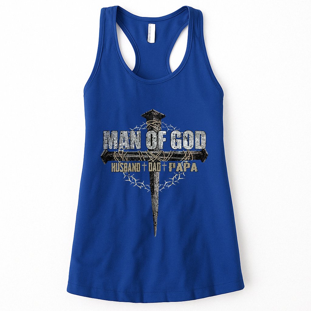 Man Of God Husband Dad Papa Christian Cross FatherS Day Womens Tank Top