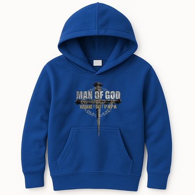 Man Of God Husband Dad Papa Christian Cross FatherS Day Kids Hoodie