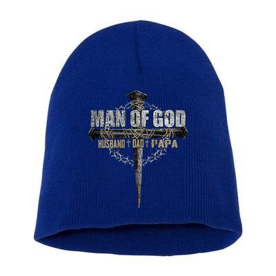 Man Of God Husband Dad Papa Christian Cross FatherS Day Short Acrylic Beanie