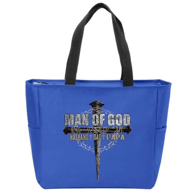Man Of God Husband Dad Papa Christian Cross FatherS Day Zip Tote Bag