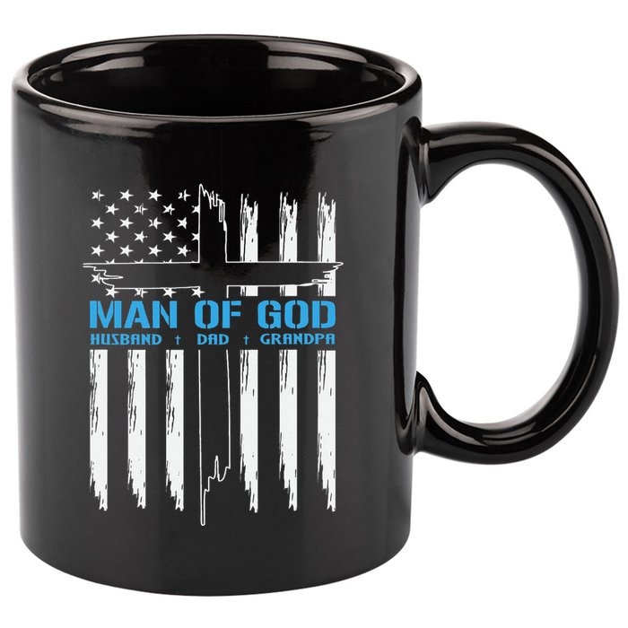 Man Of God Cross American Flag Jesus Christian 11oz C Handle Ceramic Mug