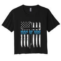 Man Of God Cross American Flag Jesus Christian Women's Crop Top Tee