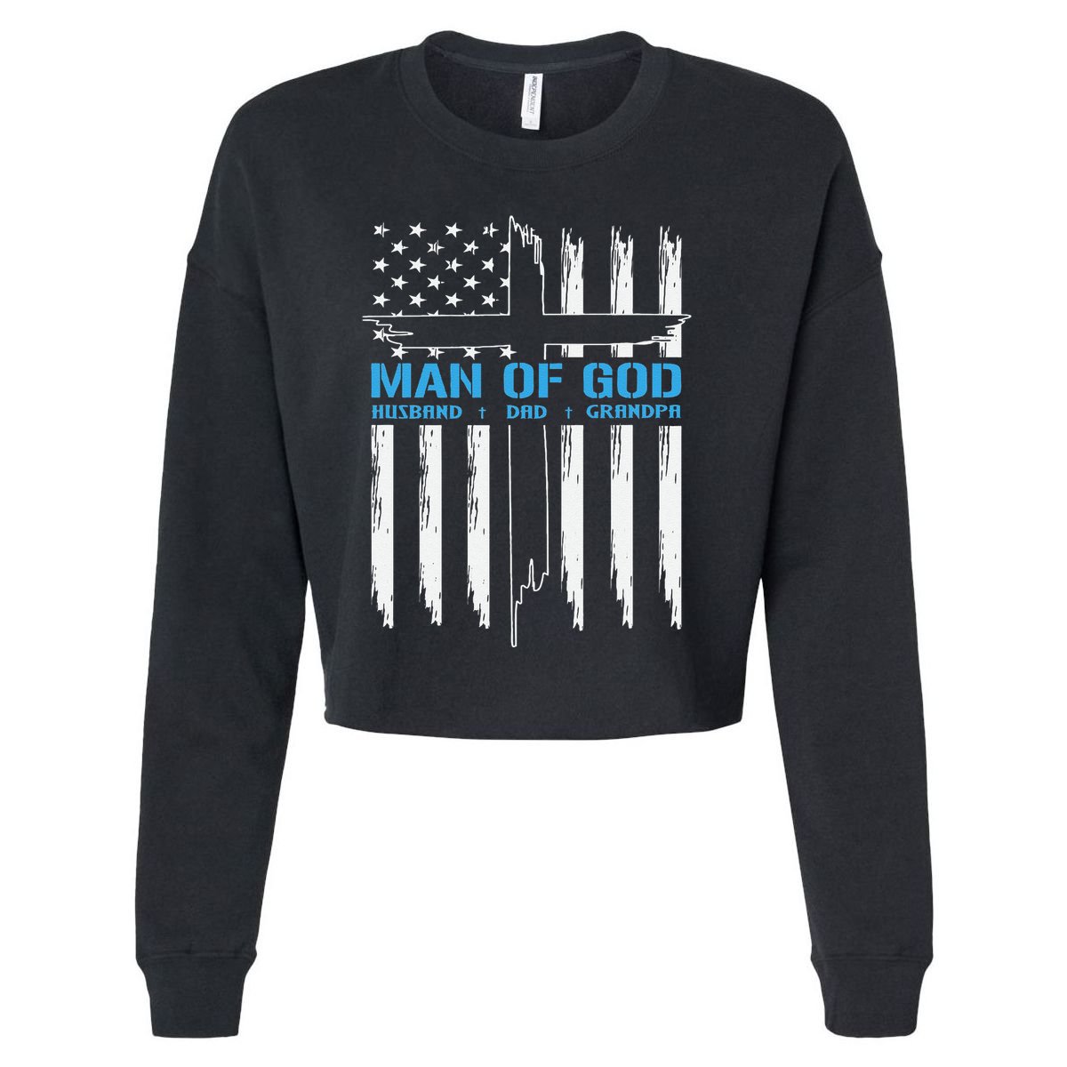 Man Of God Cross American Flag Jesus Christian Cropped Pullover Crew