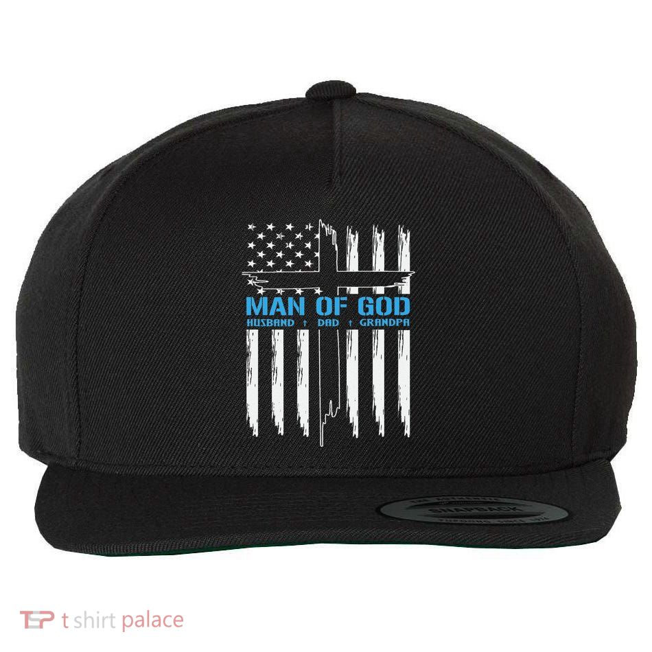Man Of God Cross American Flag Jesus Christian Wool Snapback Cap