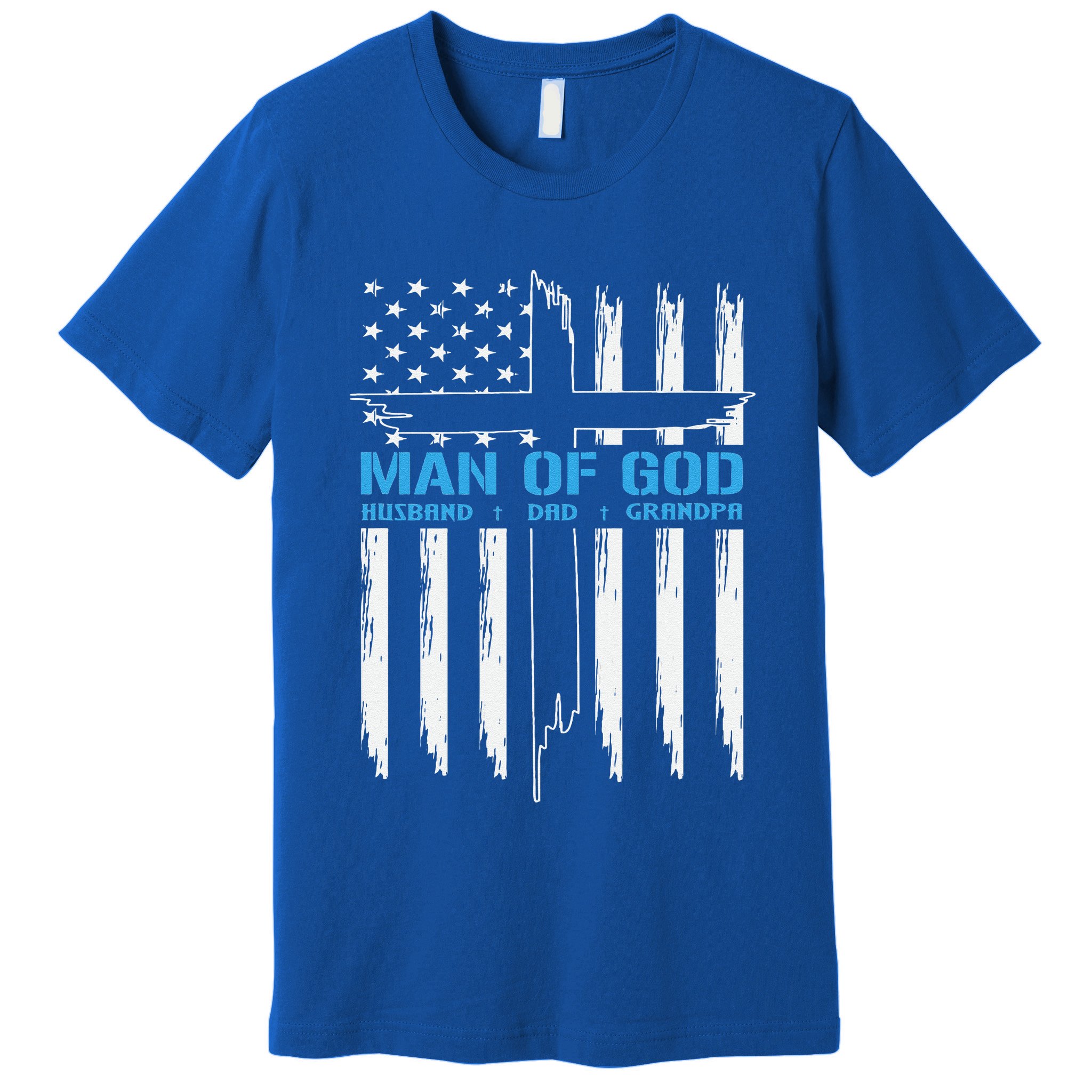 Man Of God Cross American Flag Jesus Christian Premium T-Shirt