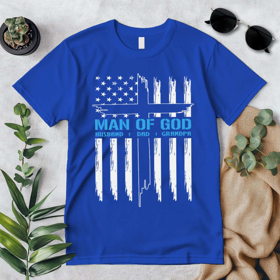Man Of God Cross American Flag Jesus Christian Premium T-Shirt