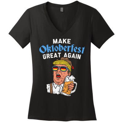 Make Oktoberfest Great Again Funny Trump Drink Beer Mug Gift Women's V-Neck T-Shirt