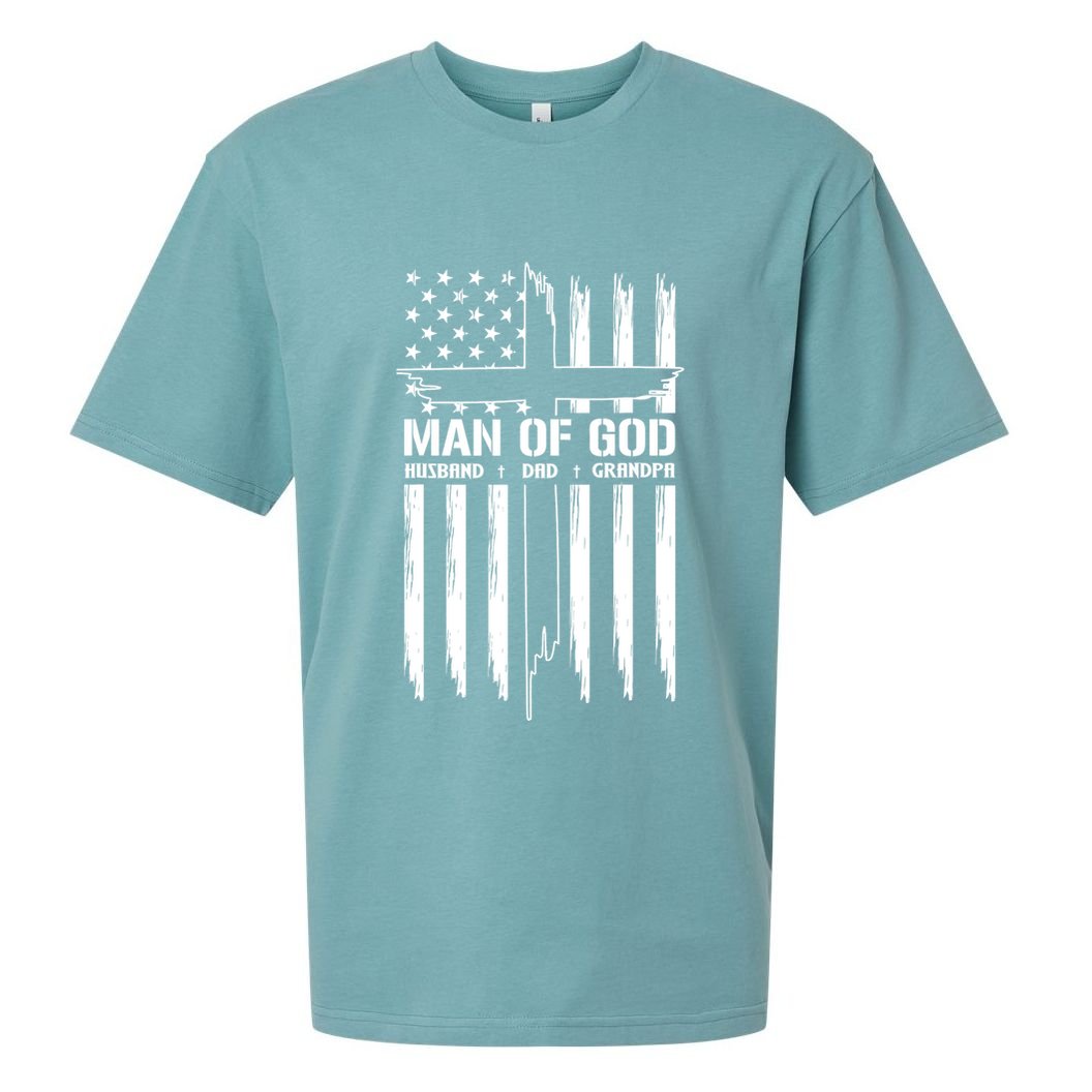 Man Of God Husband Dad Grandpa Funny Sueded Cloud Jersey T-Shirt