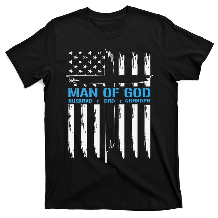 Man Of God Cross American Flag Jesus Christian T-Shirt