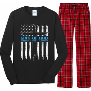 Man Of God Cross American Flag Jesus Christian Long Sleeve Pajama Set