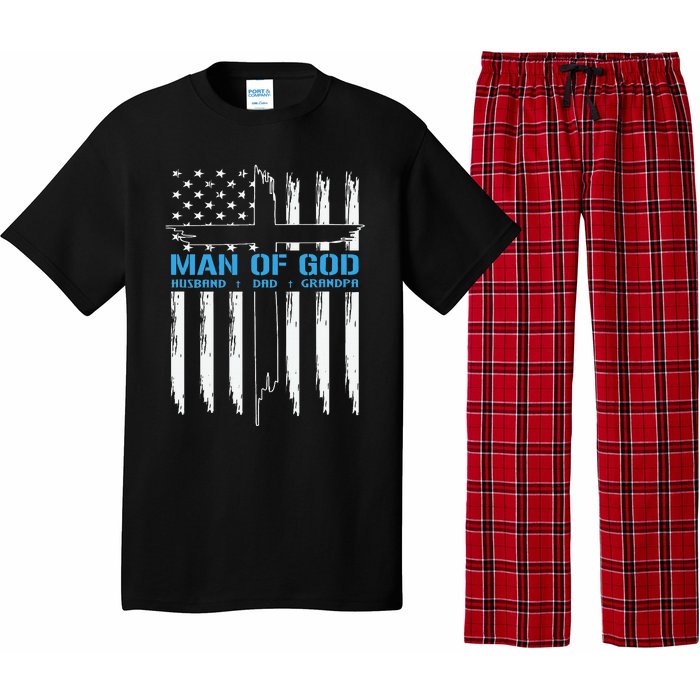 Man Of God Cross American Flag Jesus Christian Pajama Set