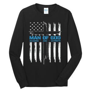 Man Of God Cross American Flag Jesus Christian Tall Long Sleeve T-Shirt