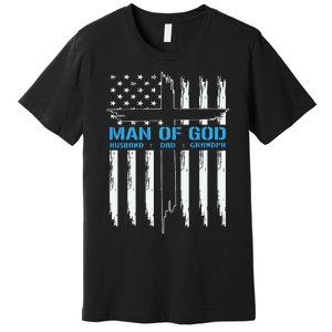 Man Of God Cross American Flag Jesus Christian Premium T-Shirt