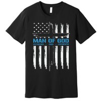 Man Of God Cross American Flag Jesus Christian Premium T-Shirt