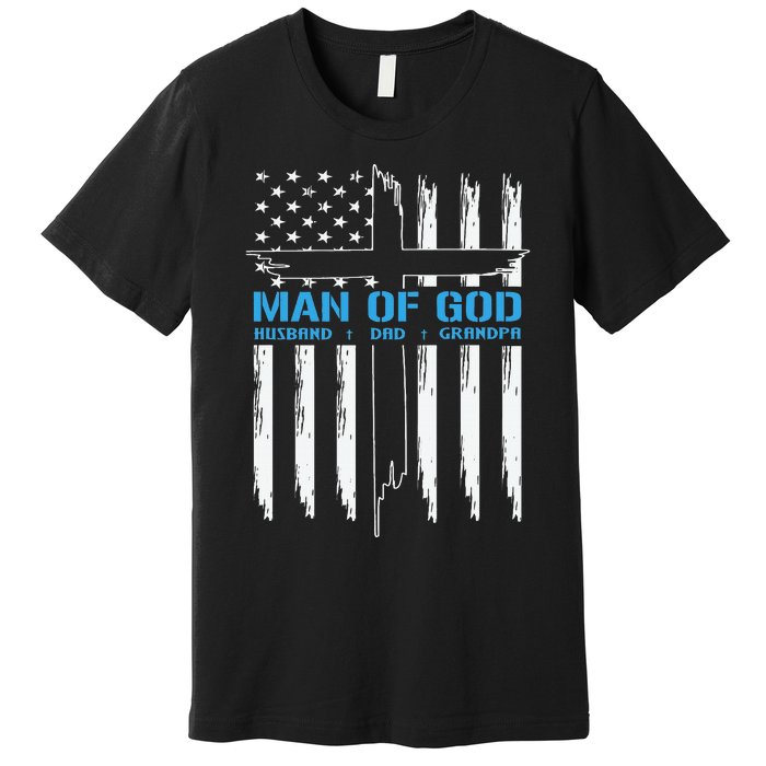 Man Of God Cross American Flag Jesus Christian Premium T-Shirt