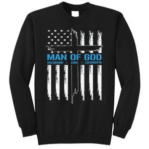 Man Of God Cross American Flag Jesus Christian Tall Sweatshirt