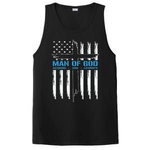 Man Of God Cross American Flag Jesus Christian PosiCharge Competitor Tank