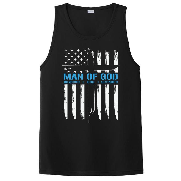 Man Of God Cross American Flag Jesus Christian PosiCharge Competitor Tank