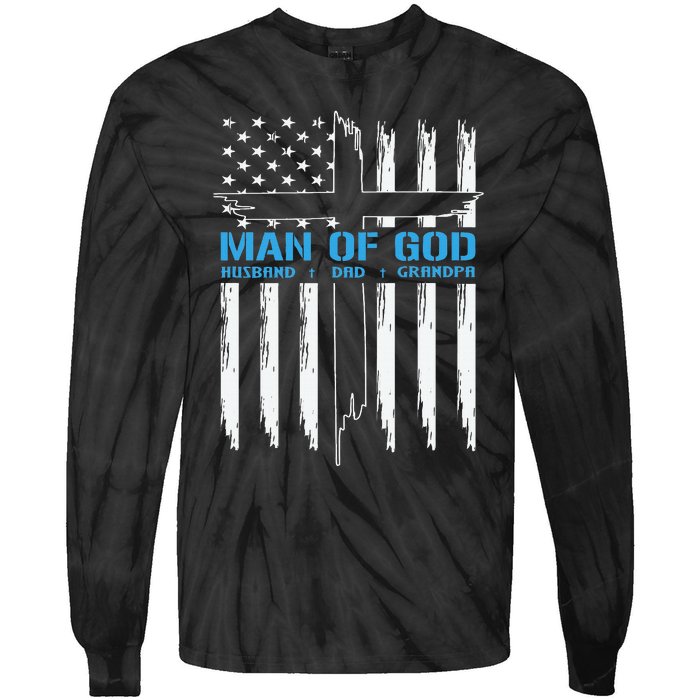 Man Of God Cross American Flag Jesus Christian Tie-Dye Long Sleeve Shirt