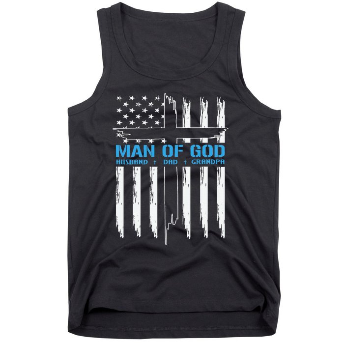 Man Of God Cross American Flag Jesus Christian Tank Top