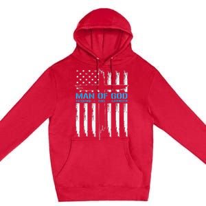 Man Of God Cross American Flag Jesus Christian Premium Pullover Hoodie