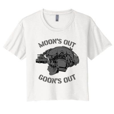 MOON'S OUT GOON'S OUT Skull Helmet NVGs Military 'S Women's Crop Top Tee