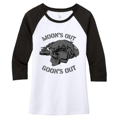 MOON'S OUT GOON'S OUT Skull Helmet NVGs Military 'S Women's Tri-Blend 3/4-Sleeve Raglan Shirt