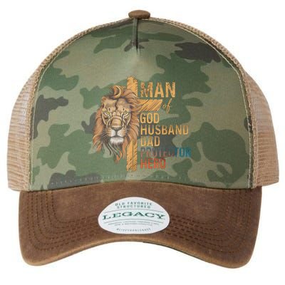 Man Of God Husband Daddy Protector Hero Lion FatherS Day Legacy Tie Dye Trucker Hat