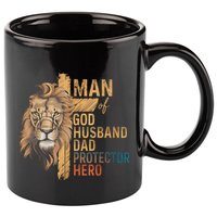 Man Of God Husband Daddy Protector Hero Lion FatherS Day 11oz C Handle Ceramic Mug