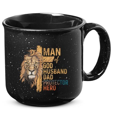 Man Of God Husband Daddy Protector Hero Lion FatherS Day 15oz Campfire Ceramic Mug