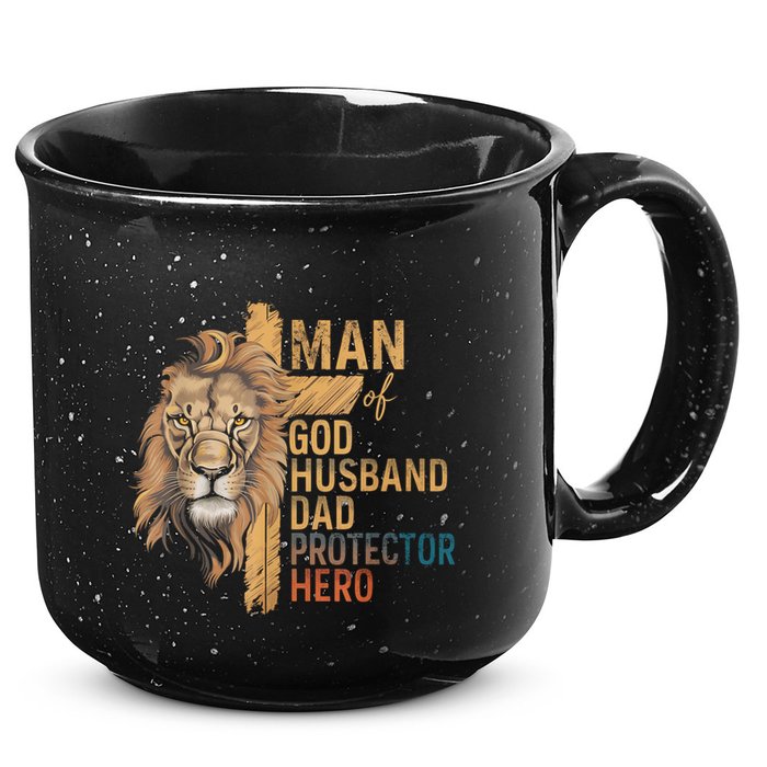 Man Of God Husband Daddy Protector Hero Lion FatherS Day 15oz Campfire Ceramic Mug