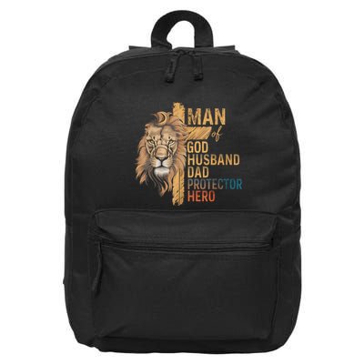 Man Of God Husband Daddy Protector Hero Lion FatherS Day 16 in Basic Backpack