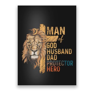 Man Of God Husband Daddy Protector Hero Lion FatherS Day Poster