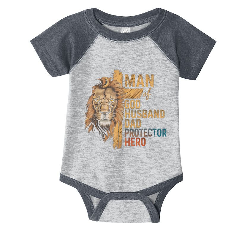 Man Of God Husband Daddy Protector Hero Lion FatherS Day Infant Baby Jersey Bodysuit
