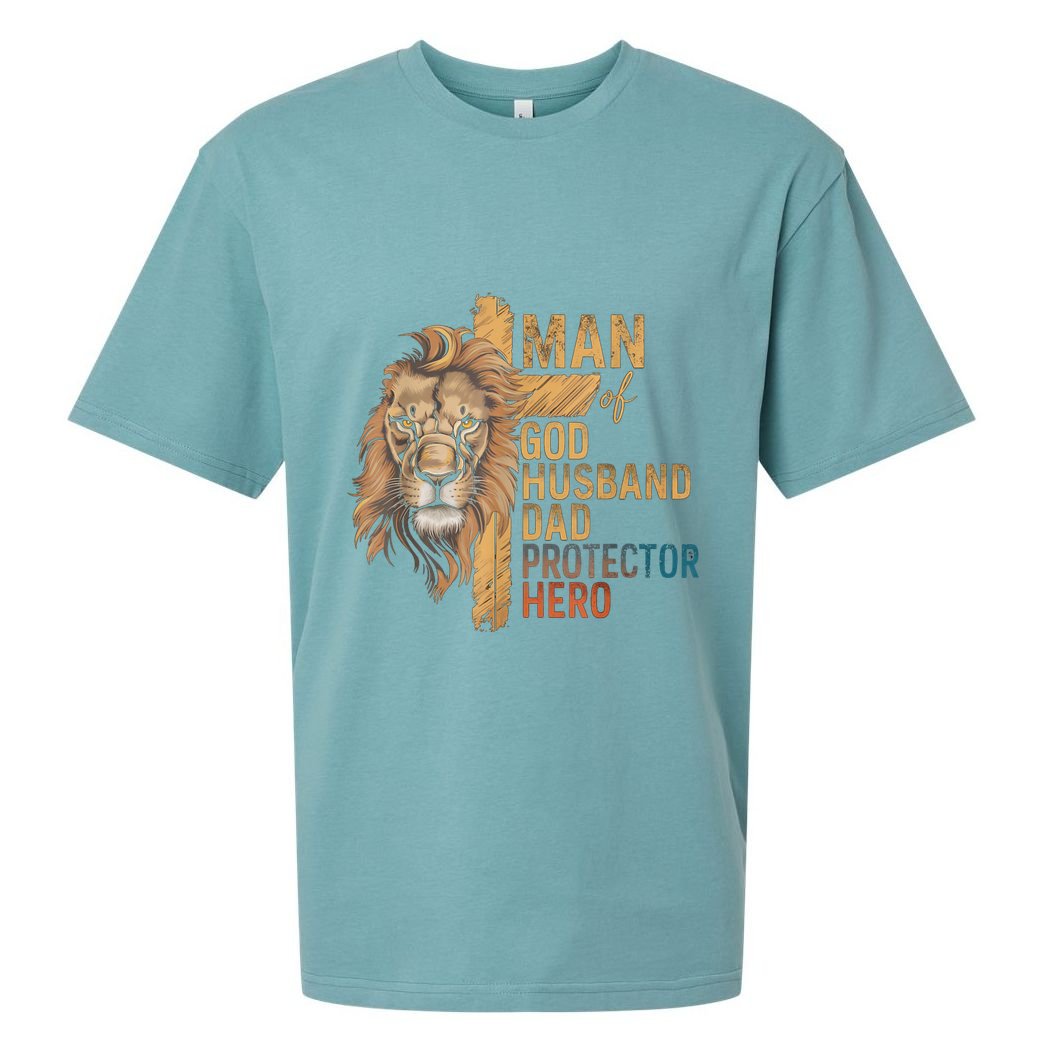 Man Of God Husband Daddy Protector Hero Lion FatherS Day Sueded Cloud Jersey T-Shirt