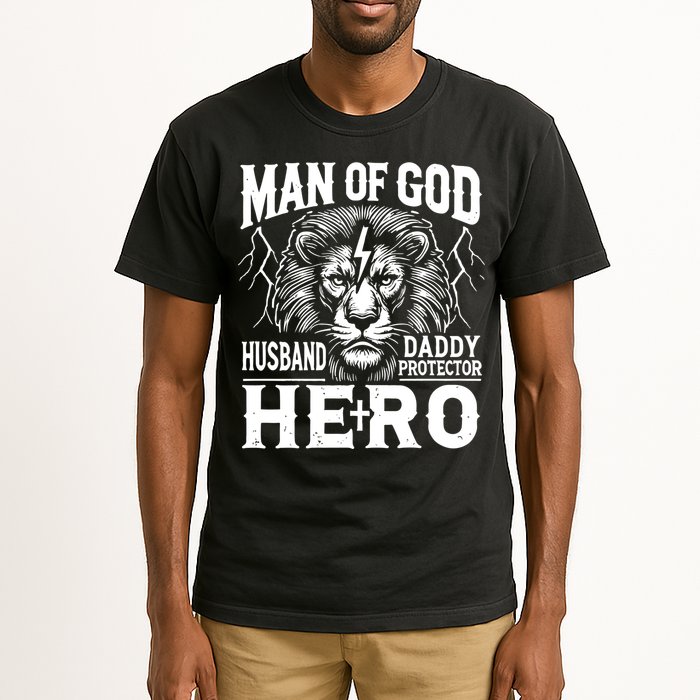 Man Of God Husband Daddy Protector Hero Dad Father's Day Tall T-Shirt