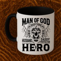 Man Of God Husband Daddy Protector Hero Dad Father's Day Mug