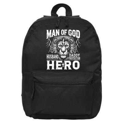Man Of God Husband Daddy Protector Hero Dad Father's Day 16 in Basic Backpack