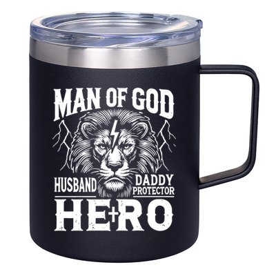 Man Of God Husband Daddy Protector Hero Dad Father's Day 12oz Stainless Steel Coffee Mug